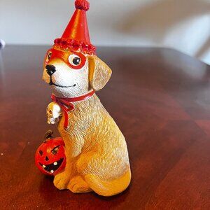 Halloween Dog Figurine Red Party Hat Skull Pumpkin Accent Hand-Painted spooky a